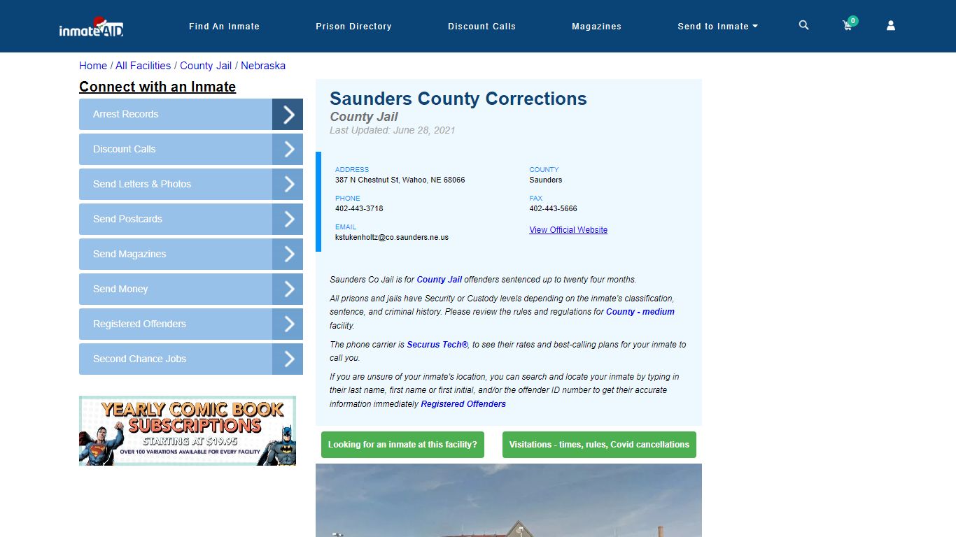 Saunders County Corrections - Inmate Locator - Wahoo, NE